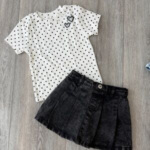 Polka Dot Tee and Black Skirt Set